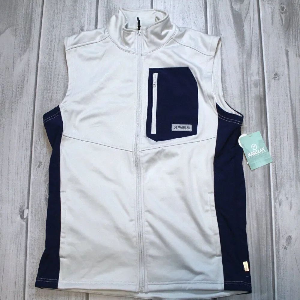 NEW Magellan Outdoors Men’s FishGear Shore and Line Fishing Vest Gray/Blue